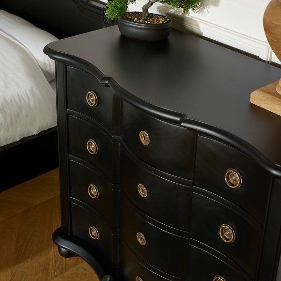 DIANA - Schwarze Kommode im Shabby-Chic-Stil, Massivholz, 4 Schubladen, FSC®-zertifiziertes Holz