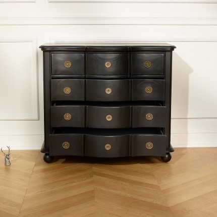 DIANA - Black shabby chic style dresser, solid wood, 4 drawers, FSC® certified wood