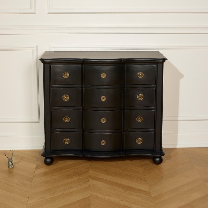 DIANA - Black shabby chic style dresser, solid wood, 4 drawers, FSC® certified wood