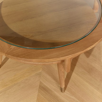 MANHATTAN - Round double-tier coffee table, modern style in oak and tempered glass, FSC® certified wood