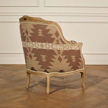 VICTOR COMANCHE - Contemporary style bergère armchair, printed wool and natural linen, solid wood, 1 seat