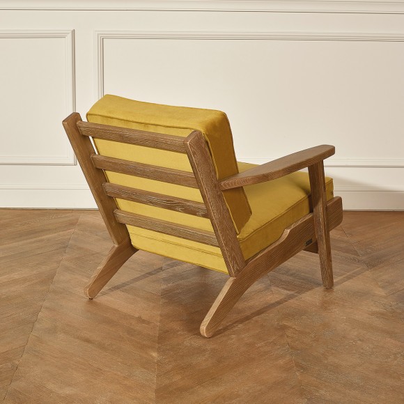 ALESIA - Vintage-style armchair in oak and cotton velvet fabric, 1 seat