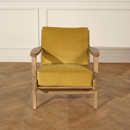 ALESIA - Vintage-style armchair in oak and cotton velvet fabric, 1 seat