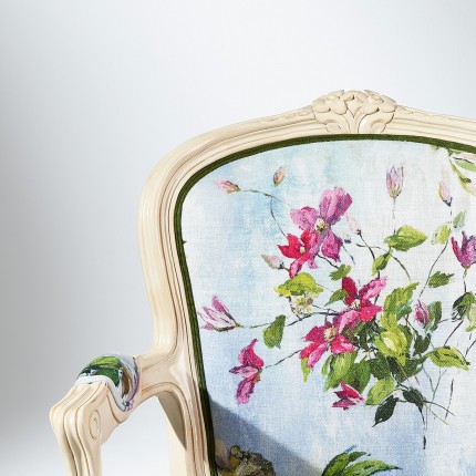 LOUVRE WONDERS - Shabby chic style armchair in printed linen and solid wood, 1 seat