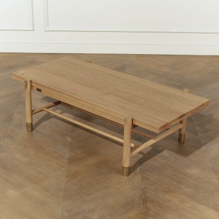 GEORGETOWN - Modern style coffee table in oak, rectangular top, golden legs