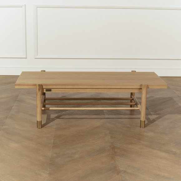 GEORGETOWN - Modern style coffee table in oak, rectangular top, golden legs