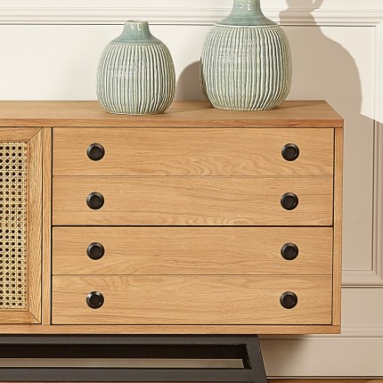 LALALA - Niedriges Sideboard aus Eiche, Geflecht, Metall, 2 Schubladen, 2 Türen, 170 cm