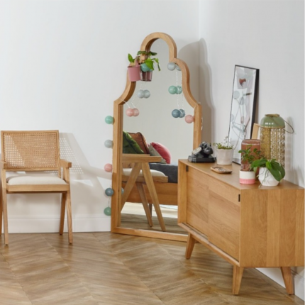 MANOSQUE - Arched mirror in romantic style with natural oak