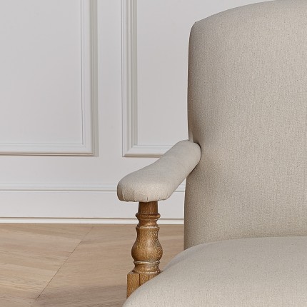 ANDREW - English-style armchair in oak and linen fabric, 1 seat