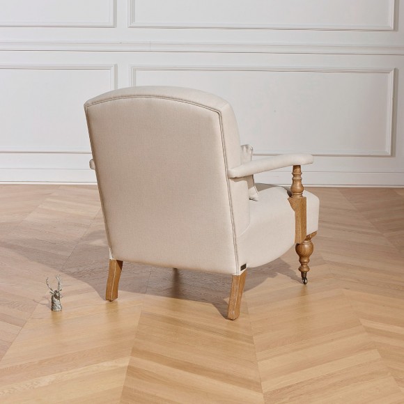 ANDREW - English-style armchair in oak and linen fabric, 1 seat