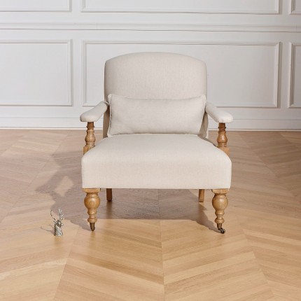 ANDREW - English-style armchair in oak and linen fabric, 1 seat