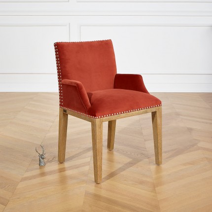 IANA- Fauteuil de table design en bois massif et tissu velours, bois certifié FSC®, 1 place