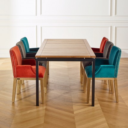 IANA- Design table chair in solid wood and velvet fabric, FSC® certified wood, 1 seat