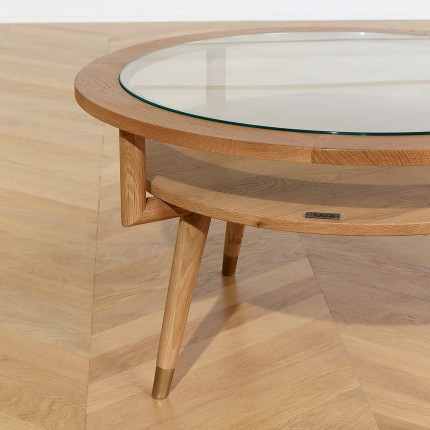 MANHATTAN – Table basse double plateau ronde, style moderne en bois et verre trempé, bois certifié FSC®