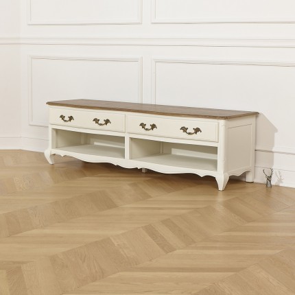 SAVOY - Mobile TV stile shabby chic piano in rovere, 2 nicchie, 2 cassetti