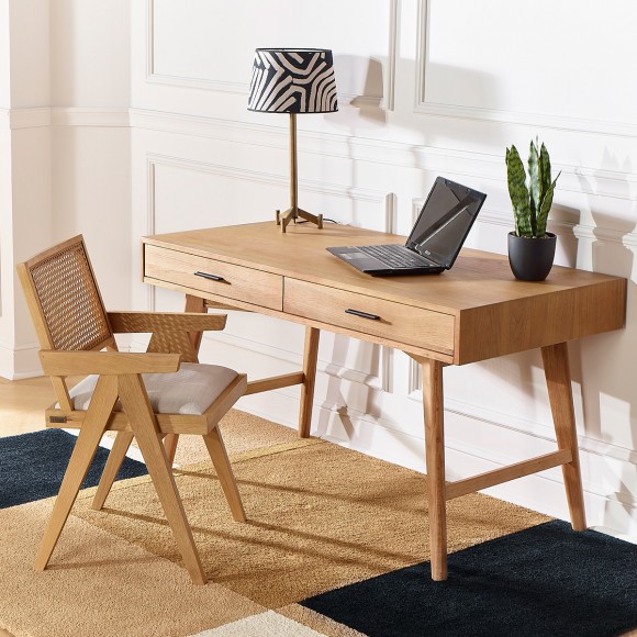 BROOKLYN - Scandinavian-style oak desk, 2 drawers