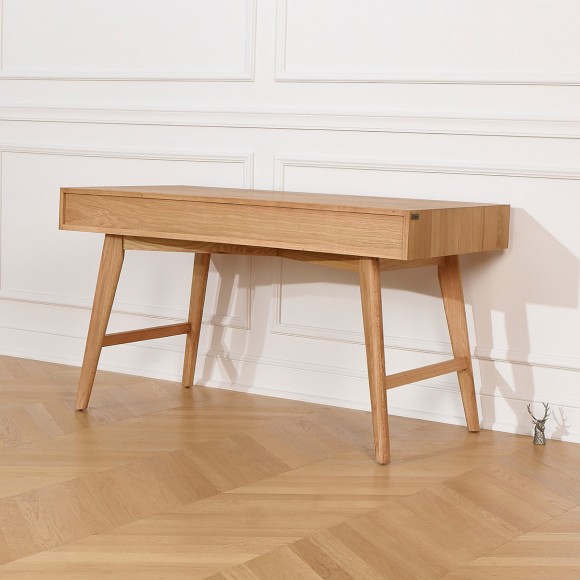 BROOKLYN - Scandinavian-style oak desk, 2 drawers