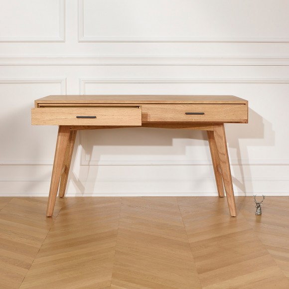 BROOKLYN - Scandinavian-style oak desk, 2 drawers