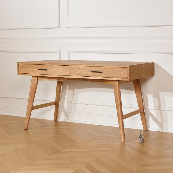 BROOKLYN - Scandinavian-style oak desk, 2 drawers