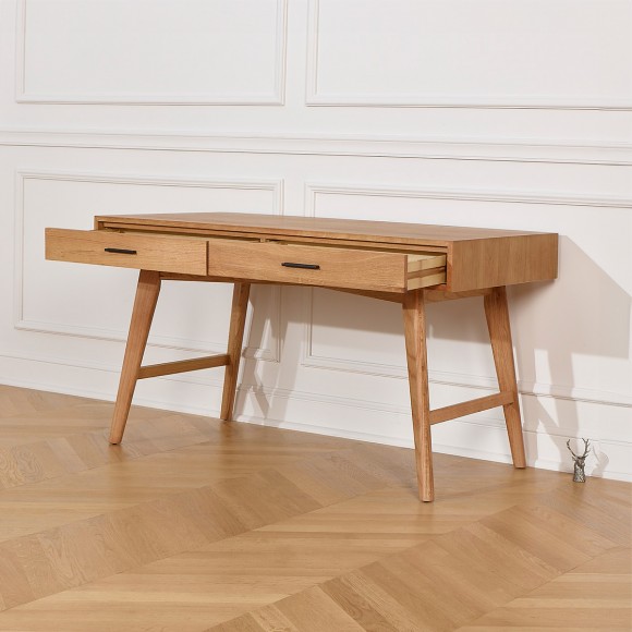 BROOKLYN - Scandinavian-style oak desk, 2 drawers