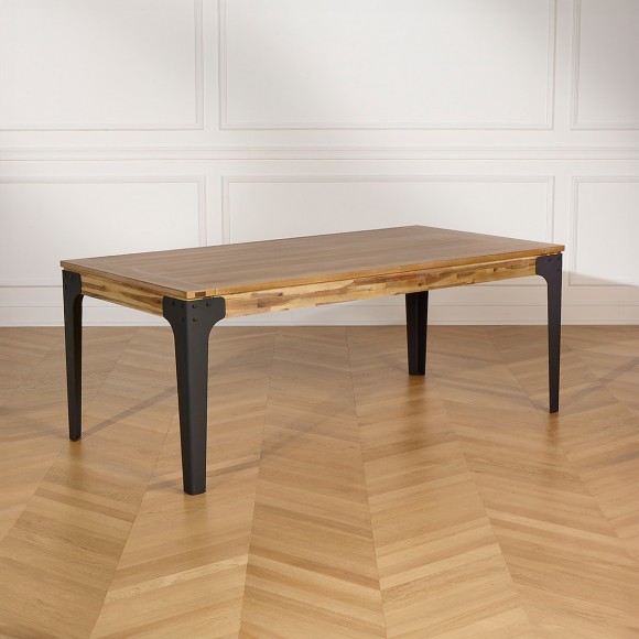 BALTIMORE - Table à manger extensible style moderne, bois et métal, 10/12 couverts