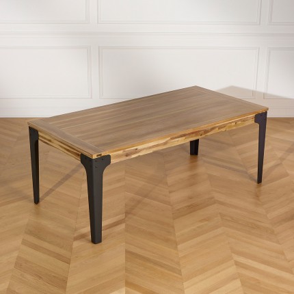 BALTIMORE - Modern style extendable dining table, wood and metal, seats 10/12