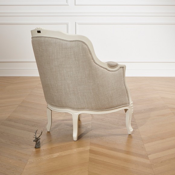 VICTOR - Romantic style bergère armchair in wood and premium linen, 1 seat