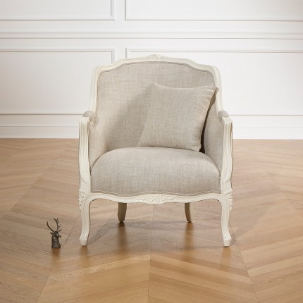 VICTOR - Romantic style bergère armchair in wood and premium linen, 1 seat