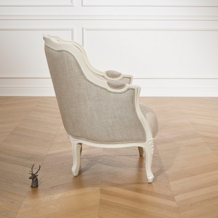 VICTOR - Romantic style bergère armchair in wood and premium linen, 1 seat