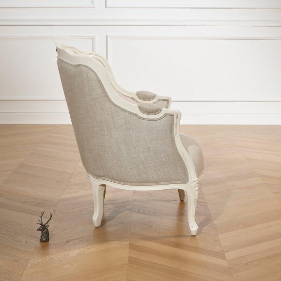 VICTOR - Romantic style bergère armchair in wood and premium linen, 1 seat