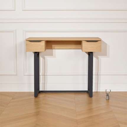 BOSTON - Contemporary console-style desk in oak and metal, 2 drawers