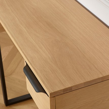 BOSTON - Contemporary console-style desk in oak and metal, 2 drawers