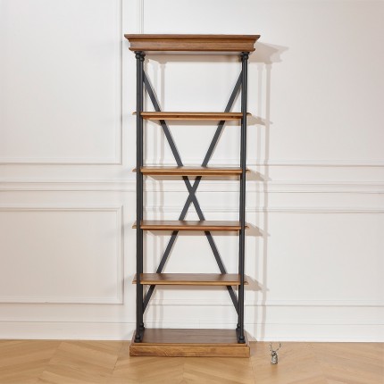 FLAUBERT - Industrial style shelf in solid wood and metal, 4 shelves