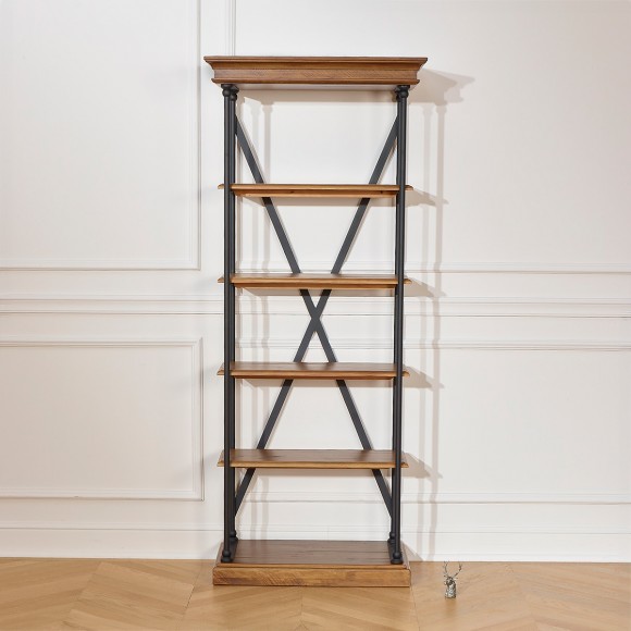 FLAUBERT - Industrial style shelf in solid wood and metal, 4 shelves