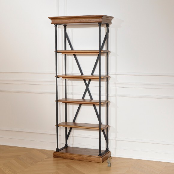 FLAUBERT - Industrial style shelf in solid wood and metal, 4 shelves