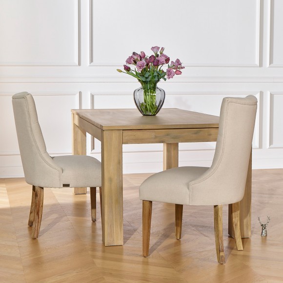 OPHELIA - Upholstered chairs in solid wood and cotton linen, set of 2