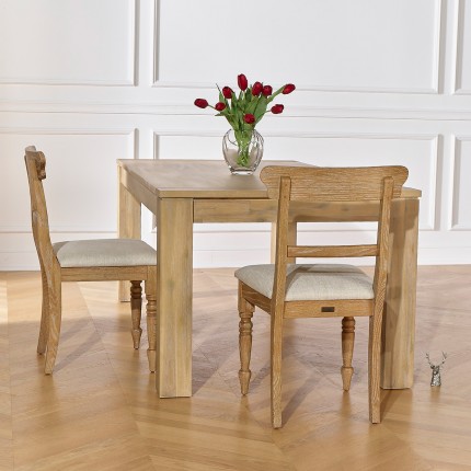 SARAH – Sillas de comedor de estilo contemporáneo en madera maciza y tela de lino premium, juego de 2, madera certificada FSC®