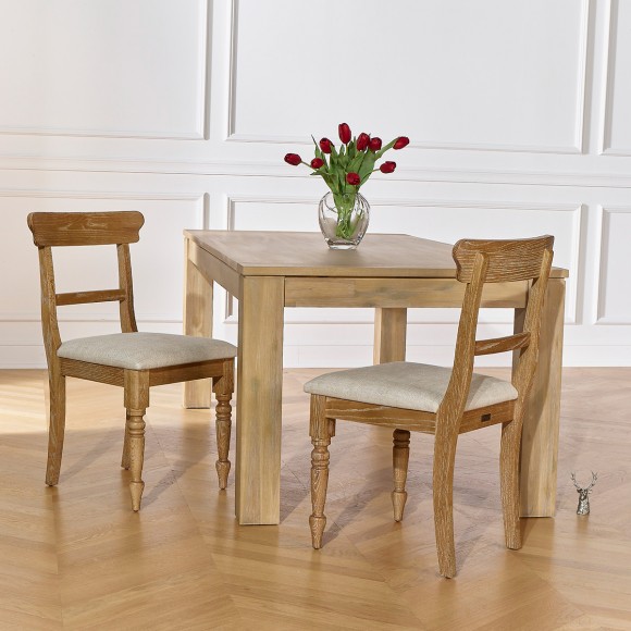 SARAH – Sillas de comedor de estilo contemporáneo en madera maciza y tela de lino premium, juego de 2, madera certificada FSC®