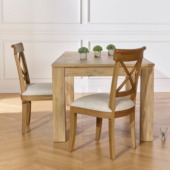 PORT ROYAL - Sedie da sala da pranzo stile shabby chic in rovere e lino premium, set di 2