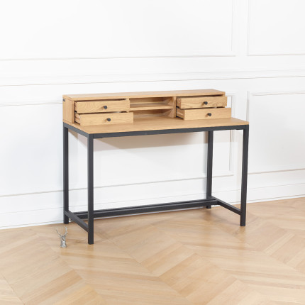 LALALA - Oak and metal desk, 4 drawers, 2 niches