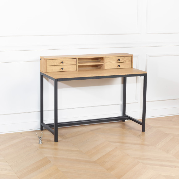 LALALA - Oak and metal desk, 4 drawers, 2 niches