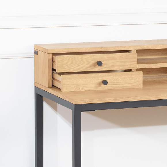 LALALA - Oak and metal desk, 4 drawers, 2 niches