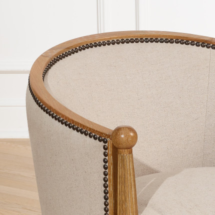 CAROLE – Sillón de estilo romántico en roble y lino de algodón, madera certificada FSC®, 1 plaza