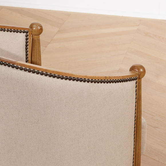 CAROLE – Sillón de estilo romántico en roble y lino de algodón, madera certificada FSC®, 1 plaza