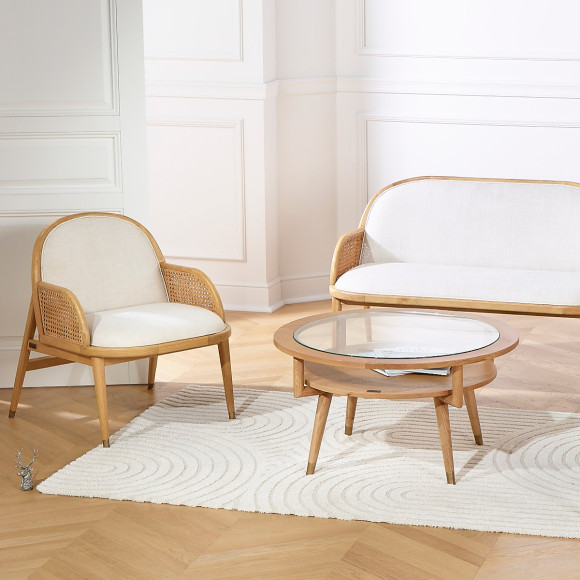 MANHATTAN – Table basse double plateau ronde, style moderne en bois et verre trempé, bois certifié FSC®