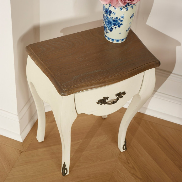 ALICE – Table de chevet shabby chic blanc en chêne, 1 tiroir, bois certifié FSC®