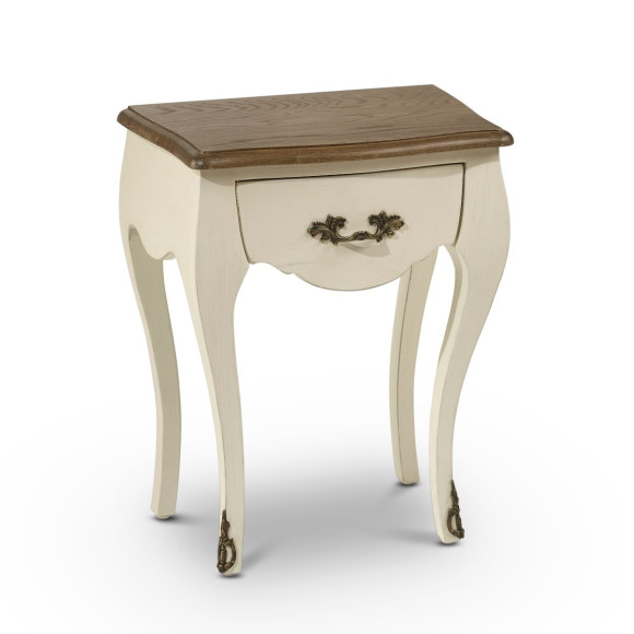 ALICE – Table de chevet shabby chic blanc en chêne, 1 tiroir, bois certifié FSC®