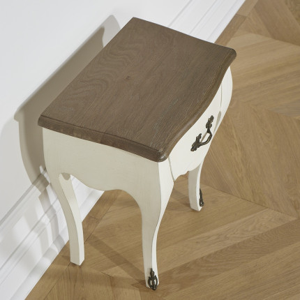 ALICE – Table de chevet shabby chic blanc en chêne, 1 tiroir, bois certifié FSC®