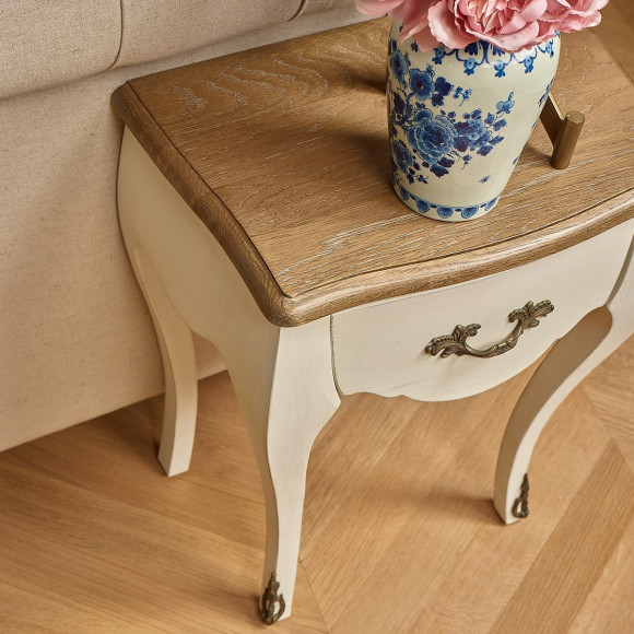 ALICE – Table de chevet shabby chic blanc en chêne, 1 tiroir, bois certifié FSC®