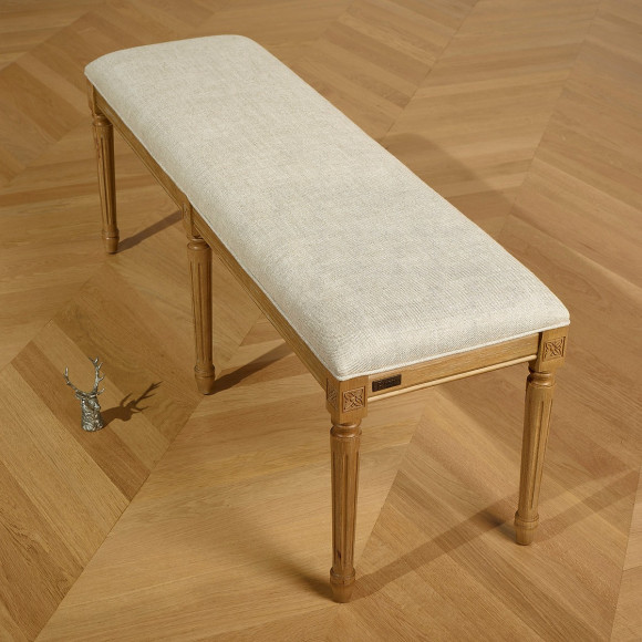 STEPHEN - Banc bout de lit en hévéa et lin premium, 130 cm - Bois certifié FSC®